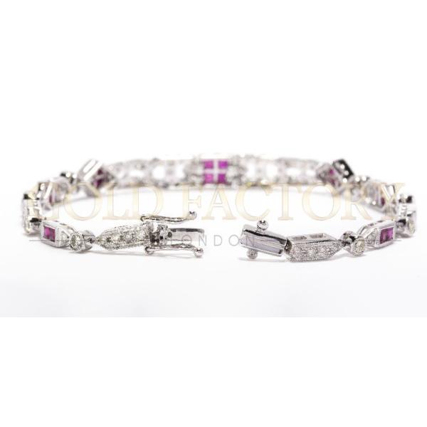 18ct White Gold Diamond And Ruby Link Bracelet