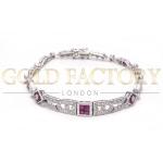 18ct White Gold Diamond And Ruby Link Bracelet