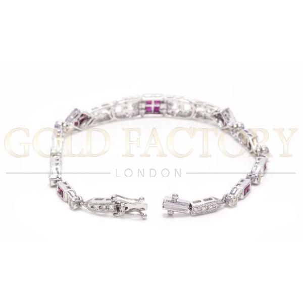 18ct White Gold Diamond And Ruby Link Bracelet