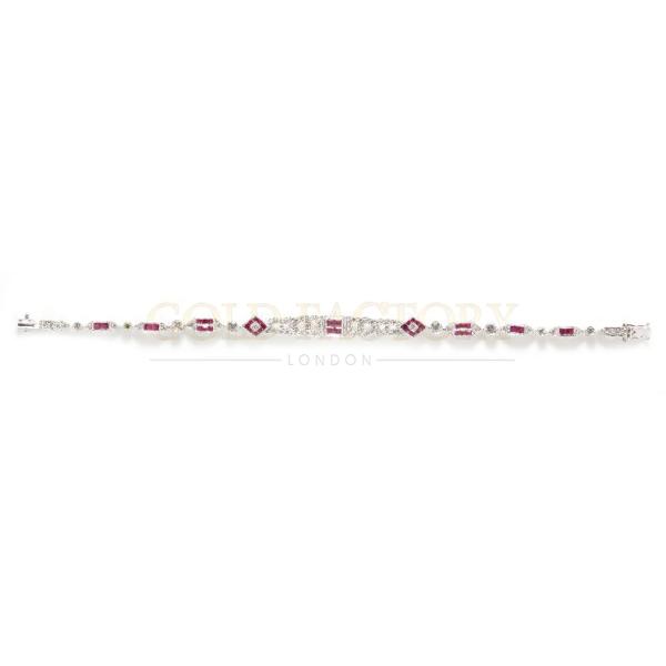 18ct White Gold Diamond And Ruby Link Bracelet