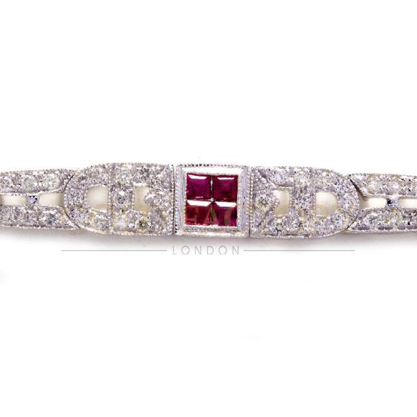 18ct White Gold Diamond And Ruby Link Bracelet