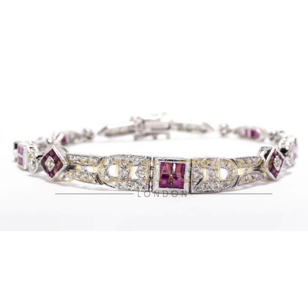 18ct White Gold Diamond And Ruby Link Bracelet