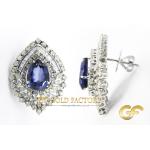Diamond Drop Earrings With Blue Sapphire Center