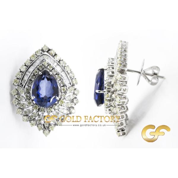 Diamond Drop Earrings With Blue Sapphire Center