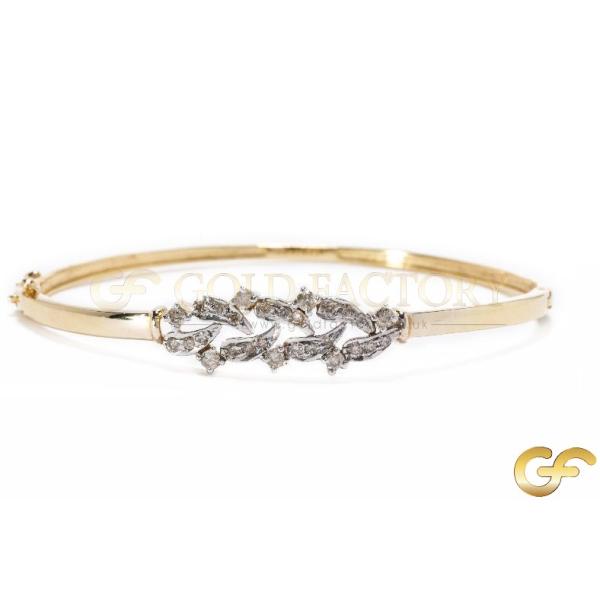 Leaf Motif Diamond Bangle With Open Design