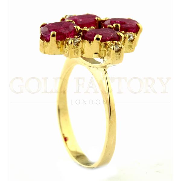 Ruby And Diamond Cluster Ring