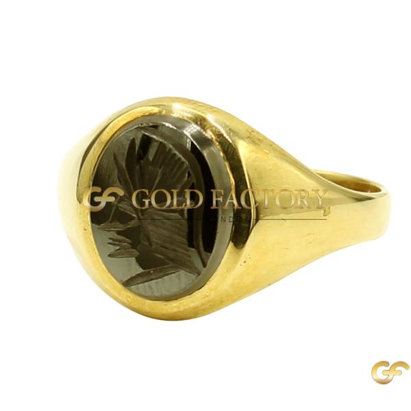 Carved Black Stone Gold Ring