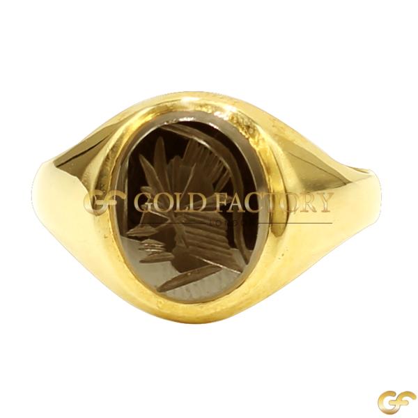 Carved Black Stone Gold Ring