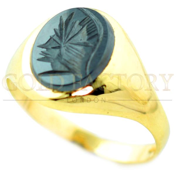 Carved Black Stone Gold Ring