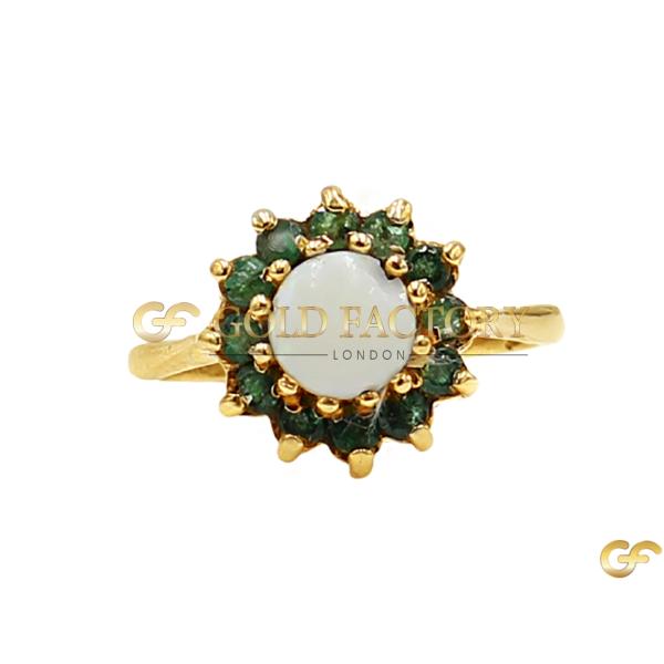 Opal And Emerald Halo Gold Ring