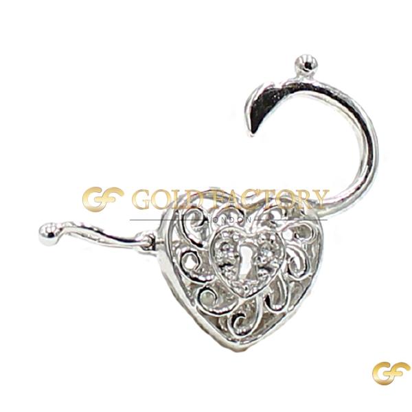 18ct Heart-Shaped Filigree Padlock Diamond Charm Pendant