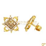  Gold Ornate Square Diamond Earrings