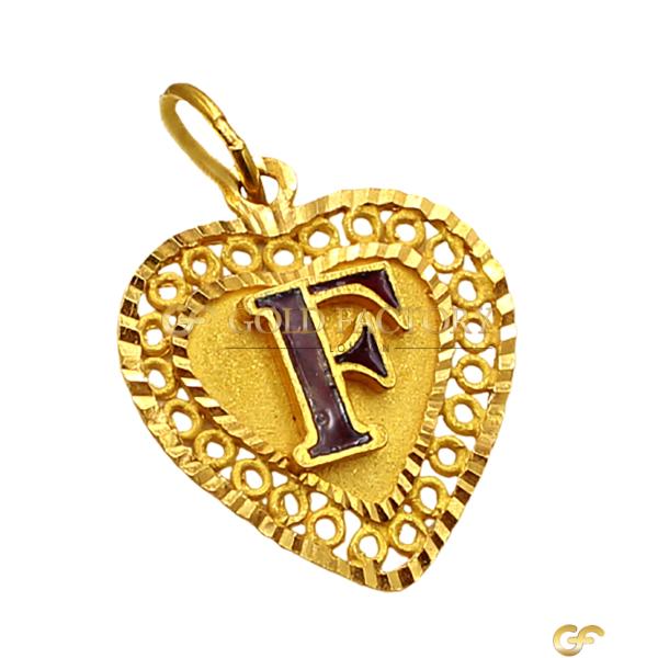  Gold Initial "F" Heart Pendant