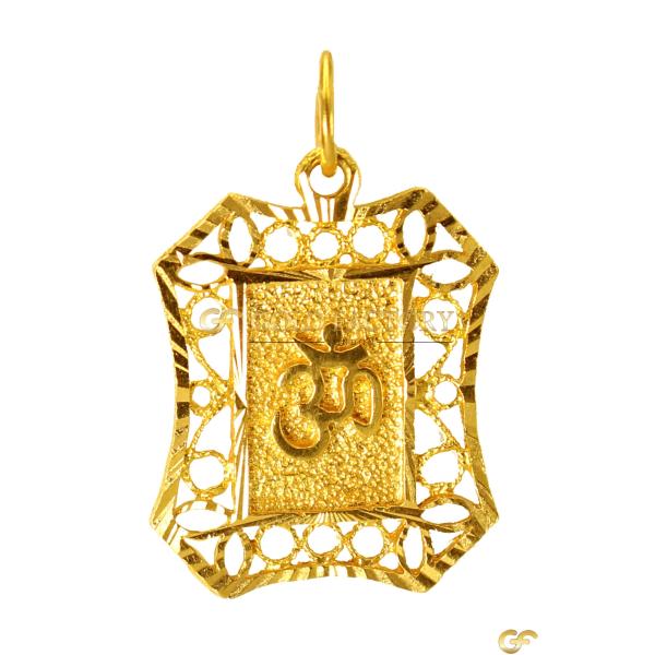 Decorative Gold Om Pendant With Openwork Frame