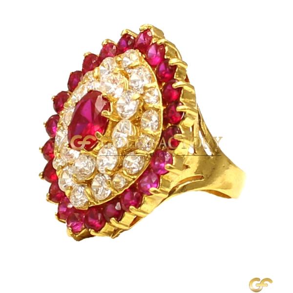 Ruby And CZ Cluster Heart-Shaped Gold Ring