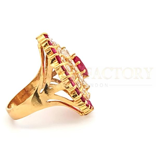 Ruby And CZ Cluster Heart-Shaped Gold Ring