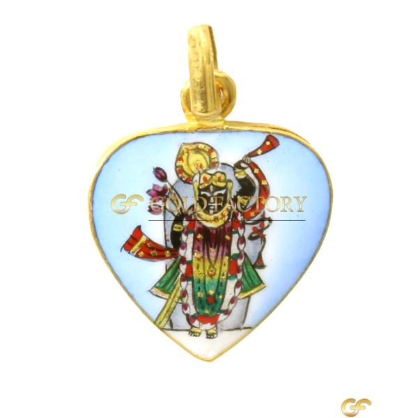 Hand-Painted Krishna Pendant In Gold Frame