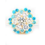 Gold And Blue Cz Floral Cluster Ring