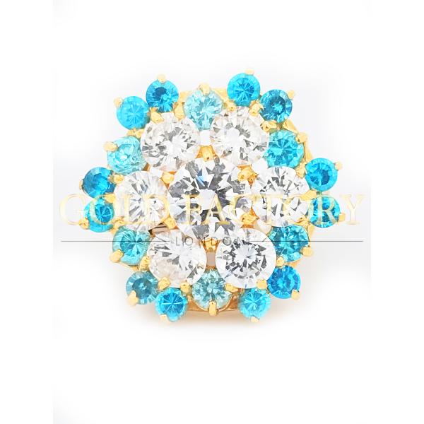 Gold And Blue Cz Floral Cluster Ring
